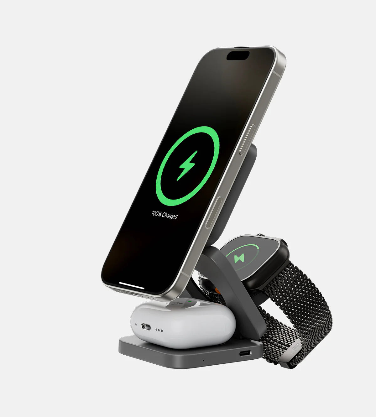 Foldable 3-in-1 Magnetic Wireless Charging Dock for iPhone, Apple Watch, AirPods Pro